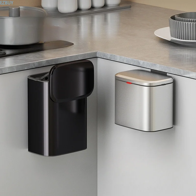 Stainless Steel Wall-mounted Wastebasket with Lid Odor Resistant Home Recycle Bin Large Capacity Trash Can Kitchen Supplies gift