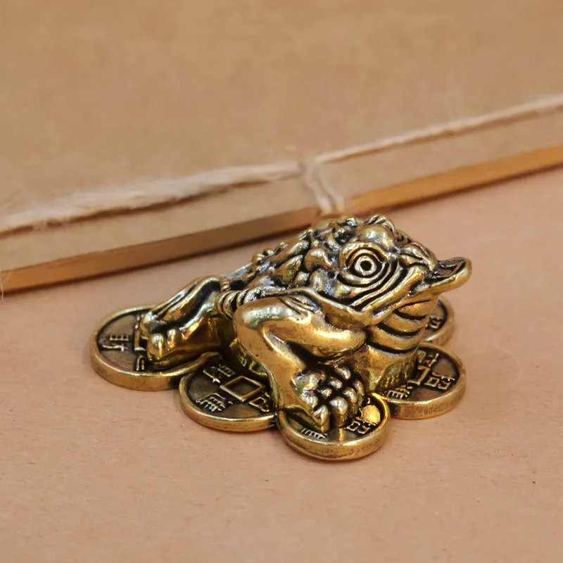 Brass Dragon Mother Child Turtle Ornament, Toad, Vintage Design With Copper Coins, Gold Ingot, And Qilin,