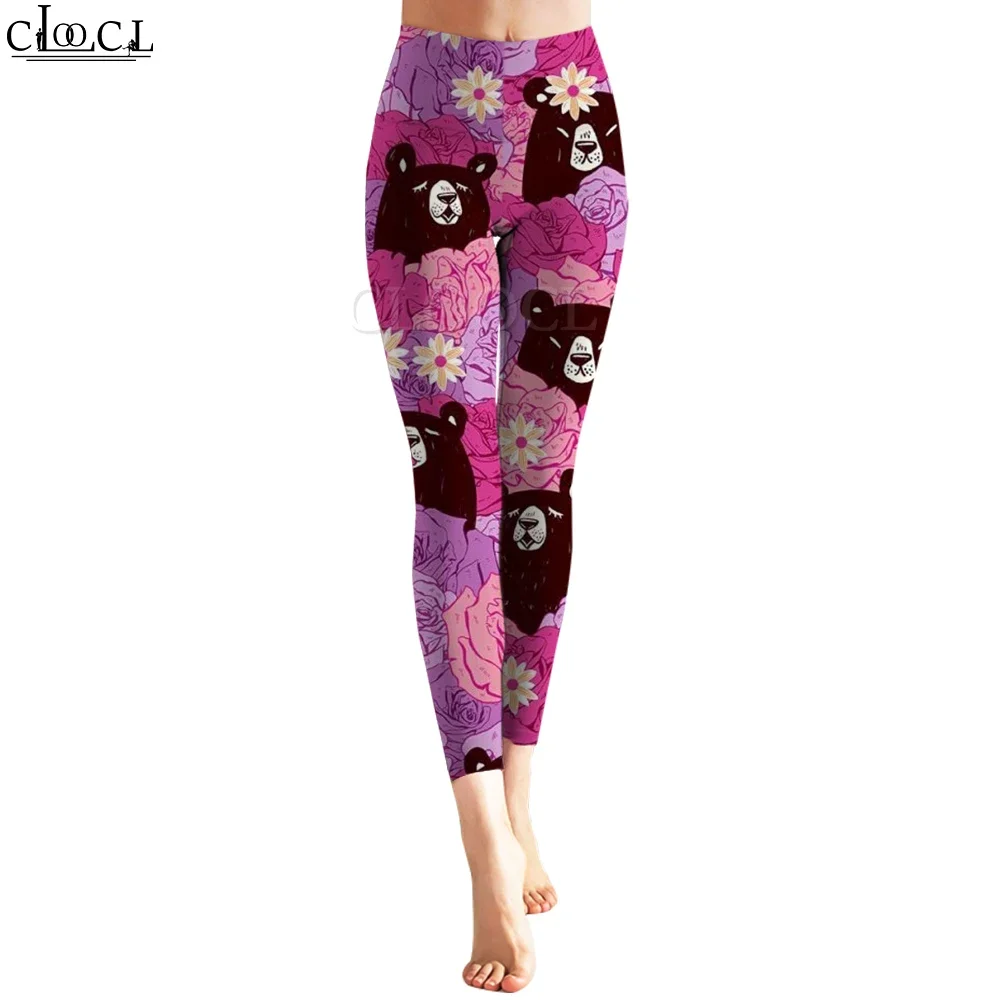 CLOOCL Pants Women Leggings Slim Seamless High Waist Long Tights Flower Bear Print Leggings Soft Yoga Jogging Trousers