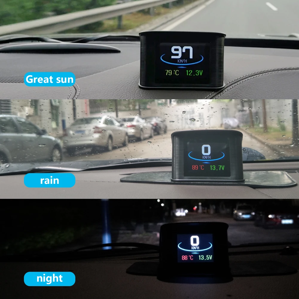 Rhaxel GPS OBD HUD Head-Up Display Colorful Multifunctional HUD Speedometer Speed RPM Driving Distance Trip Time