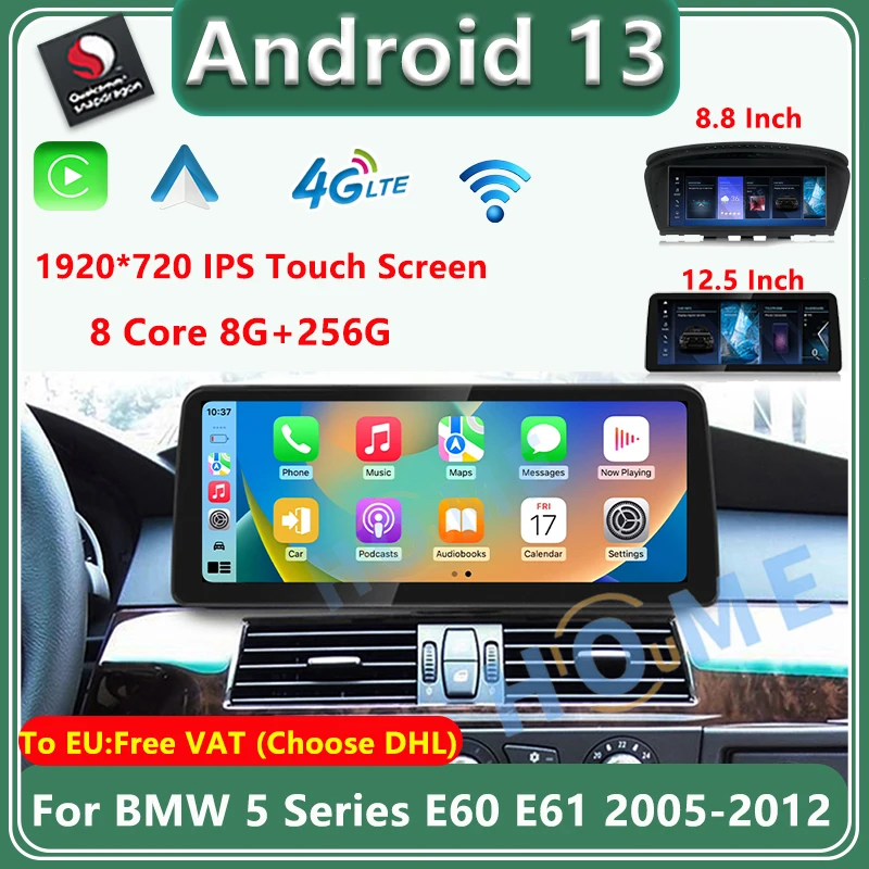 

For BMW 5 Series E60 E61 E62 E63 3 Series E90 E91 Android 13 Snapdragon 8 Core 8G 256G Car Video Player GPS Radio Auto Carplay