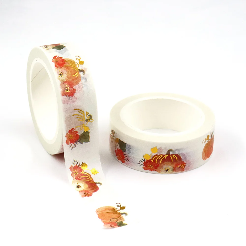 1PC 15MM*10M Seamless Watercolor Pumpkins fall patterns Washi Tape Sticky Adhesive Tape Scrapbooking Album DIY Decorative Tape