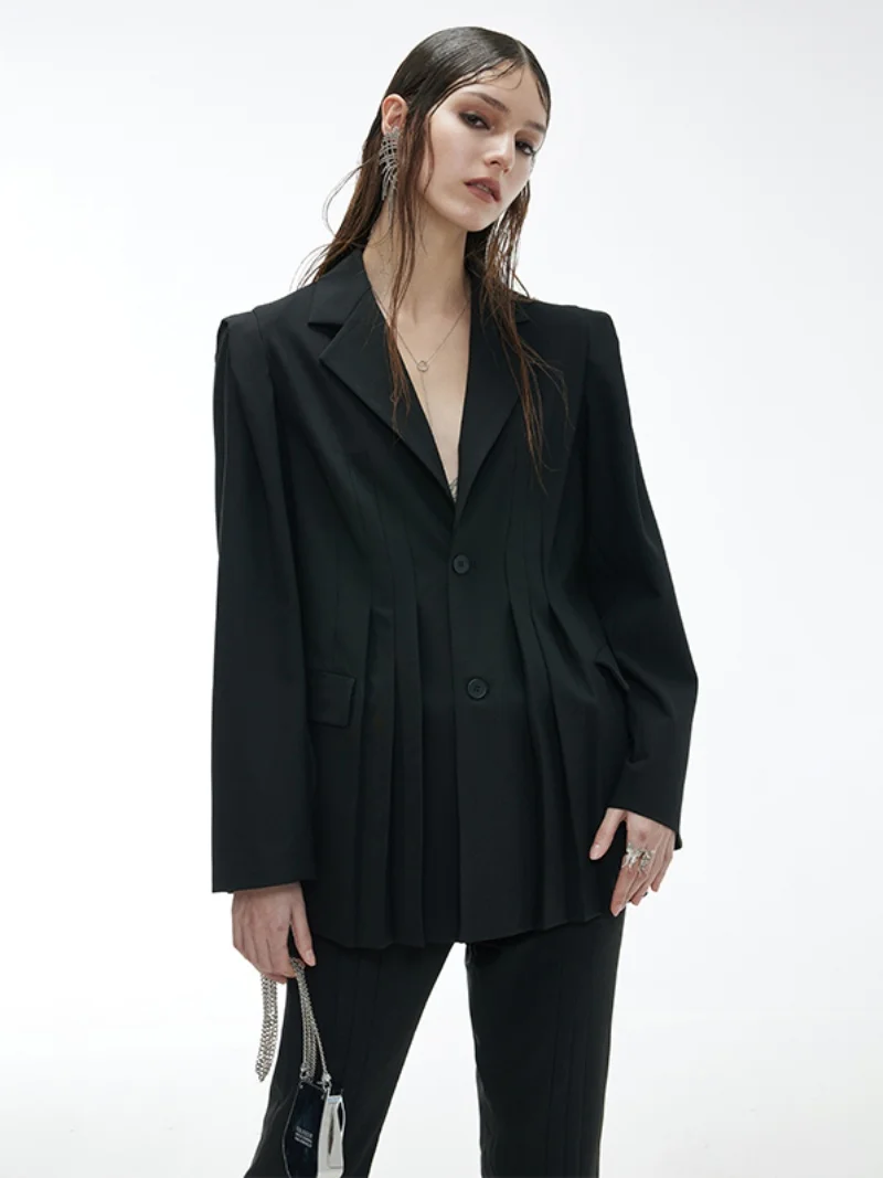 

ANTIFORM Оригинальный дизайн, прочный плиссированный пиджак в деконструированном стиле, универсальный силуэт, высококачественный полиэстер, готов к повседневной носке