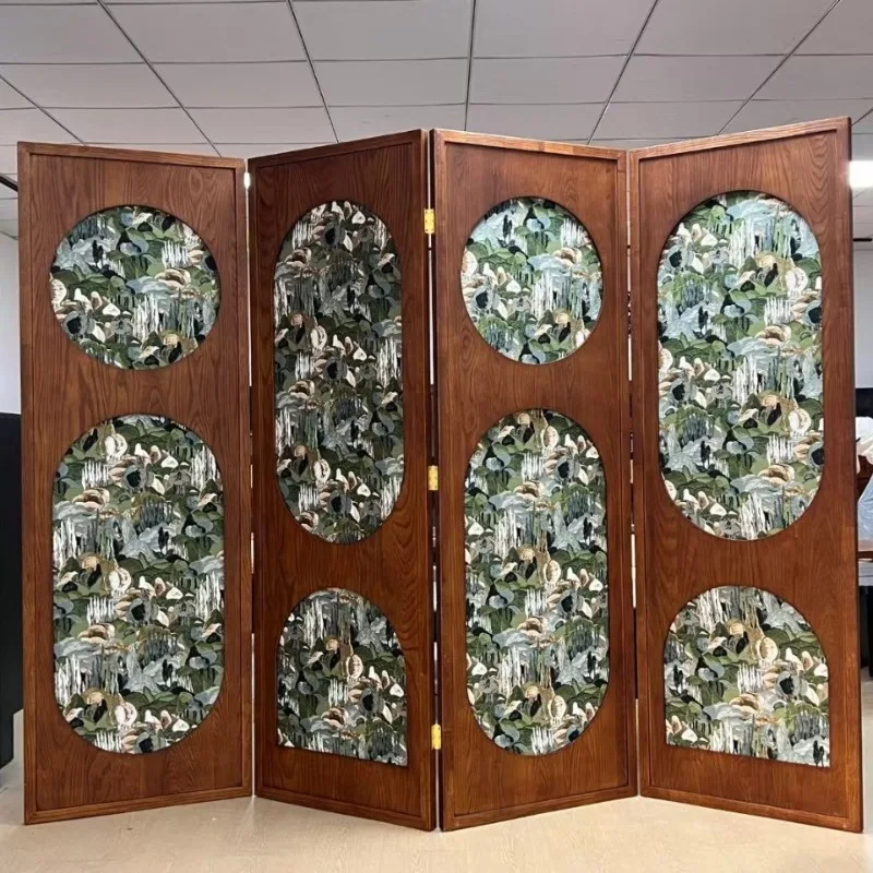 French retro ash wood medium ancient style Chinese tide style foldable screen living room partition classical art screen