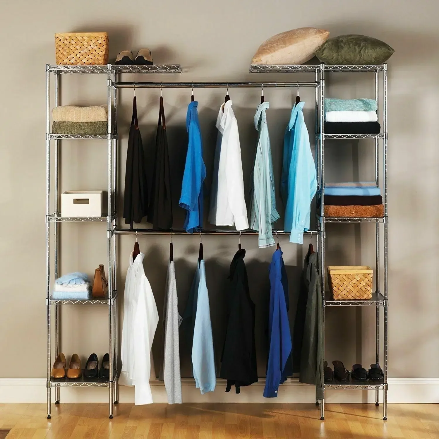 

Custom Closet Organizer Shelves System Kit Clothes Storage Metal Rack