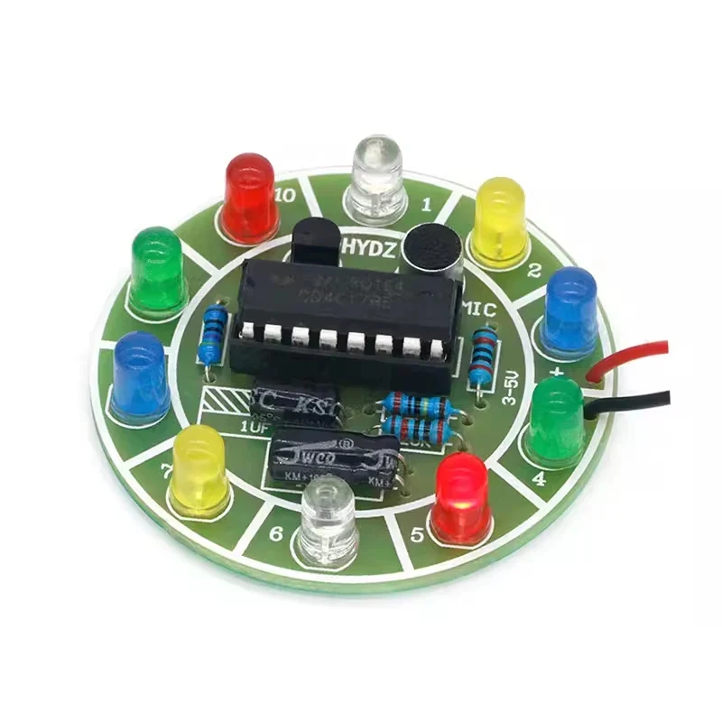 CD4017 Colorful Voice Control Rotating LED Light Kit Electronic Manufacturing DIY Kit Spare Parts Student Laboratory