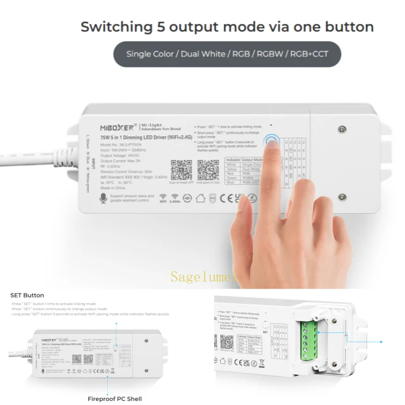 MiBoxer WL5-P75V24 RGB+CCT Dimming LED Driver WiFi+2.4G Built-in Power Adapter AC100V~240V To DC24V 75W Support Multiple Control