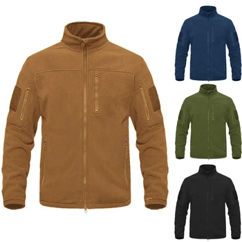 Autumn Winter Men's Fleece Jacket Outdoor Sports Tactical Coat Stand Collar Full Zip Warm Hiking Work Travel Jackets 5