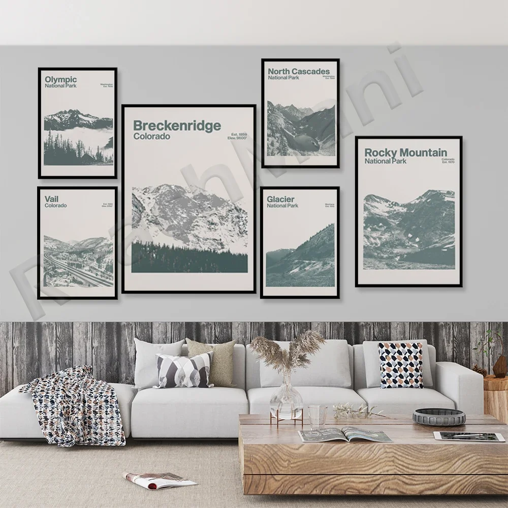 Mount Rainier, Joshua Tree National Park, Blue Ridge Drive, Keystone, Vail, Colorado, Breckenridge Ski Resort, travel poster,