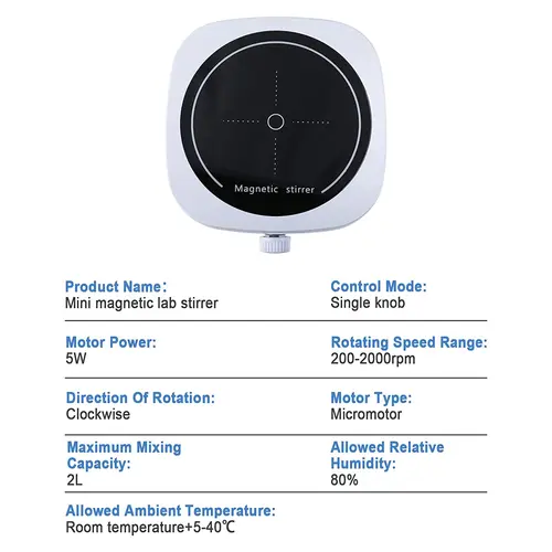 Imagen 2 del producto Mini agitador magnético de laboratorio con 2 barras de agitación, mezclador magnético de 2000ml, velocidad ajustable de 200-2000 RPM para aula y trabajo