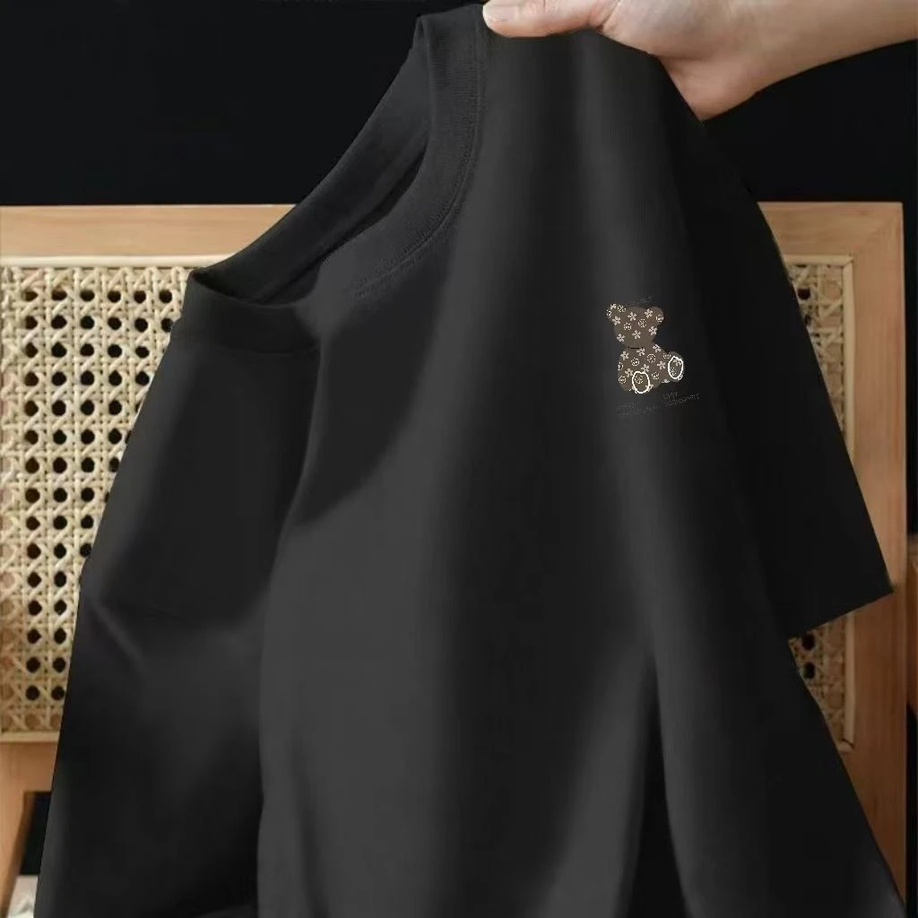 

Летняя модная футболка с принтом медведя из чистого хлопка, свободного кроя, универсальная, простая, для пар, дышащая