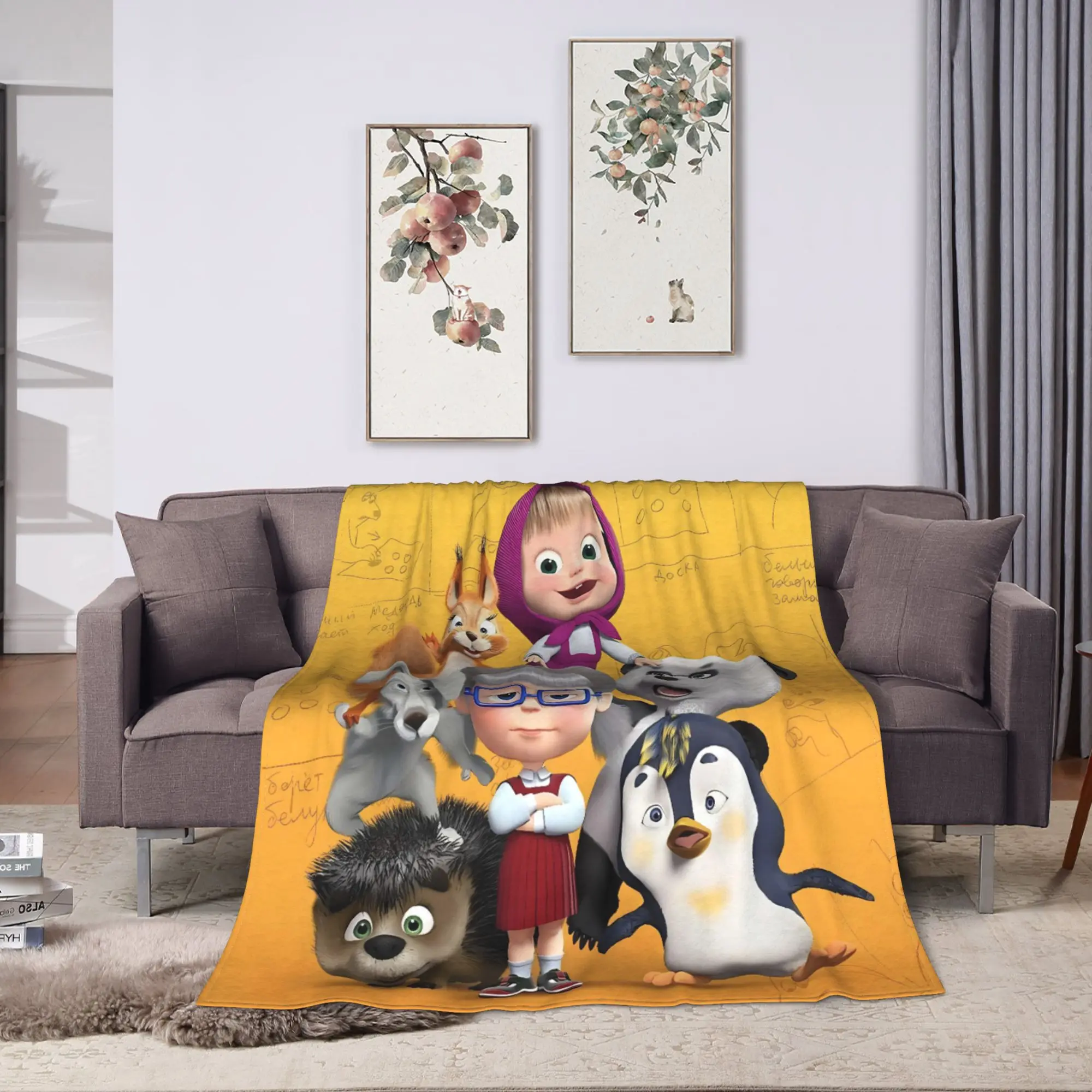 Warm BlanketKids Camping M-Mashas and B-Bears  Throw Blanket  Flannel Bedspread For Bedroom Graphic Sofa Bed Cover