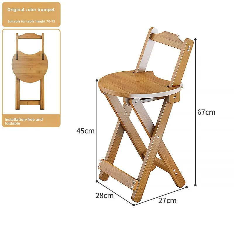 Bamboo Small Dining Chair Foldable Art Stool Multi-Functional Bar Chair Simple and Stable High Foot Stool Bar Stools for Kitchen