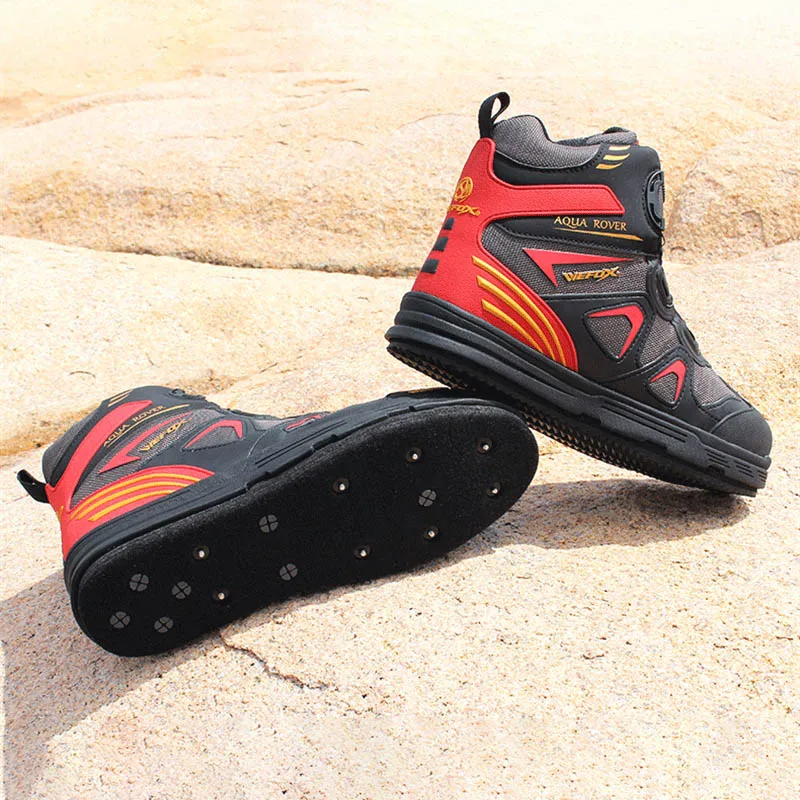 Fly Fishing Shoes 2 IN 1 Removable Felt Sole with Nails or Rubber Sole Fishing Boots Self Lock Fishing Hunting Non-slip Shoes