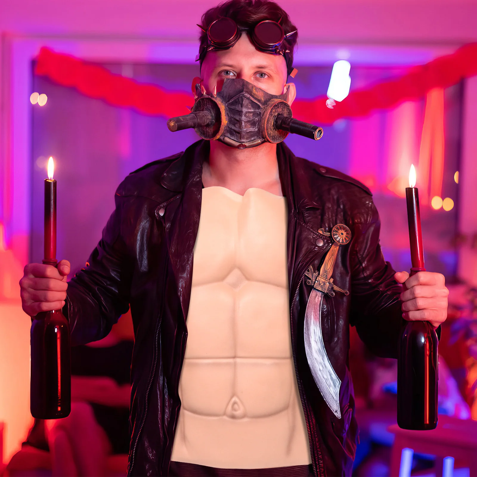 

EVA Realistic Fake Chest Abs Muscles Suit Mens Bodyshuit Halloween Cosplay Prop Artificial Muscle Toy Versatile Event Use