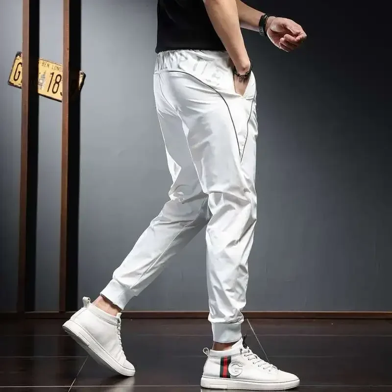 Calça jogger leve casual masculina, calça masculina, slim fit, carta impressa, preta, luxo, designer, moda, verão