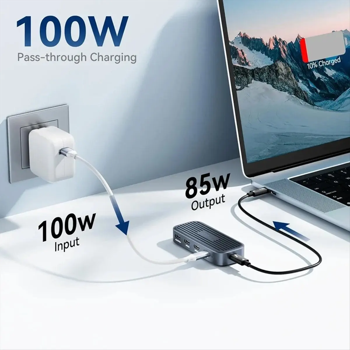 

[ABPO] 10Gbps USB C Hub with 4K@60Hz Video Output USB3.2 Gen2 PD100W USB Splitter Adapter for Laptop