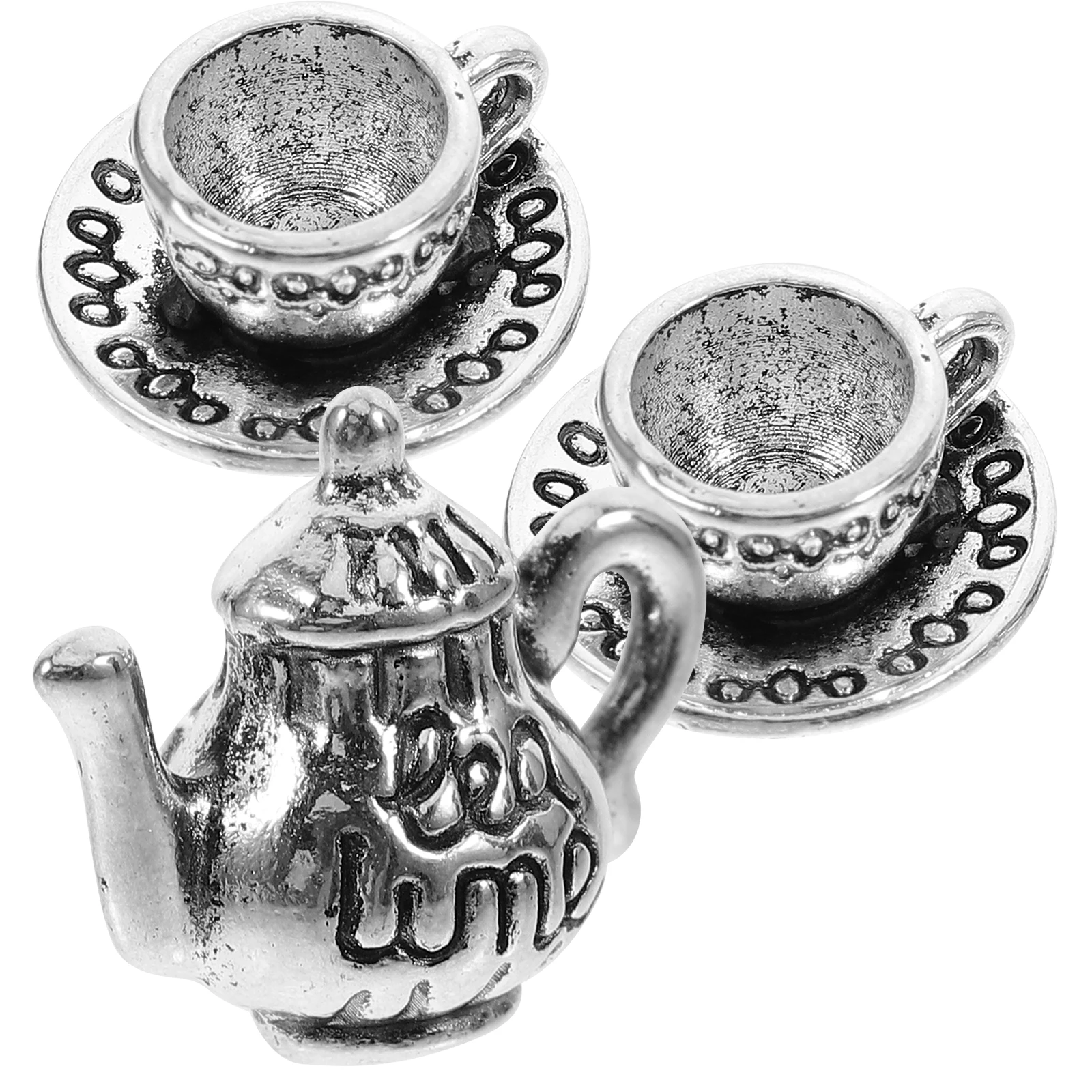 

1 set Mini Metal Teapot Silver Dollhouse Kitchen Accessories Vintage Miniature Cups Toys Reusable Decor