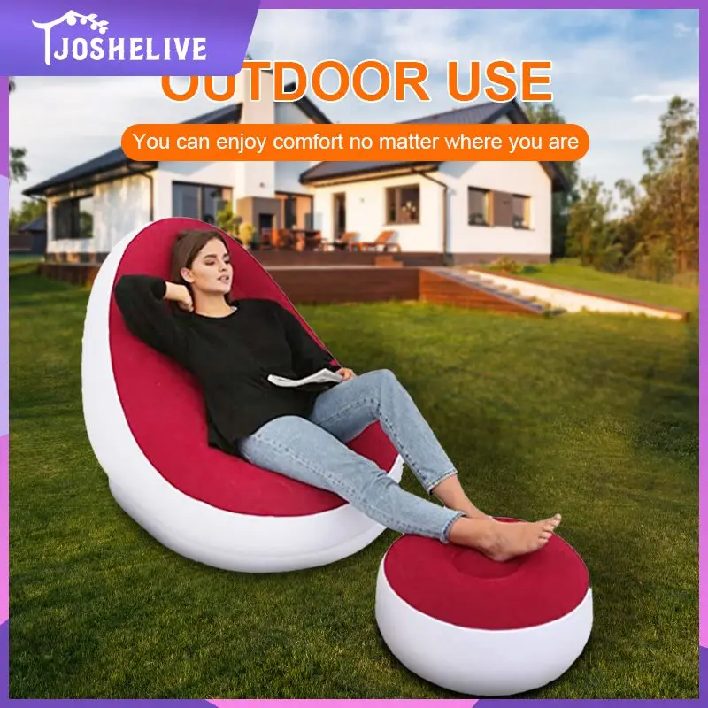 Outdoor Inflatable Sofa Camping Lazy Bag Portable Foldable Portable Beach Park Air Bed with pedal flocking single sofa chair