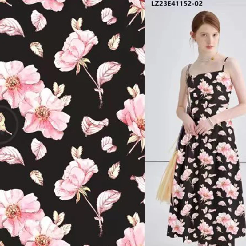 

Black Flowers Christmas 100% cotton 80 like free fabric digital printed sewn cloth skirt for kids, baby designer poplin summer