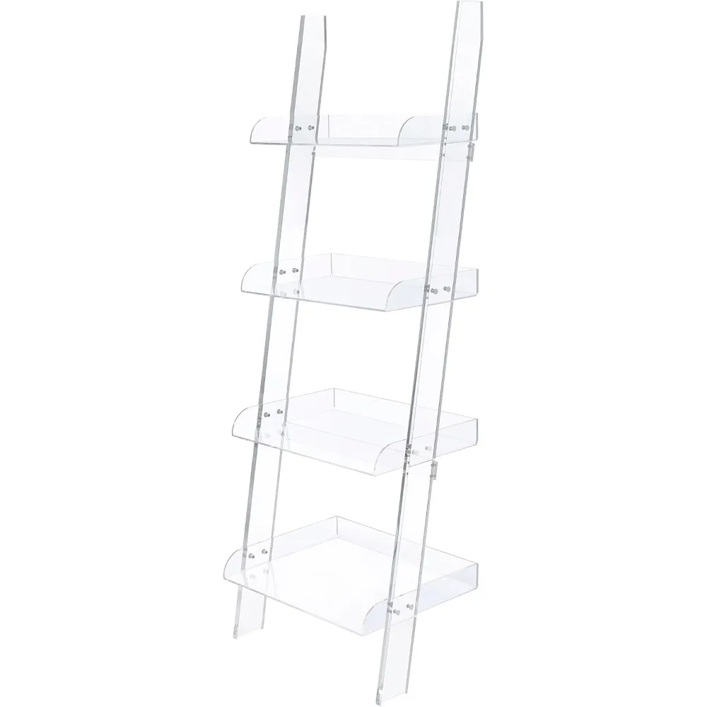 

contemporary acrylic ladder bookshelf with 4 shelves and open display spaces for home office