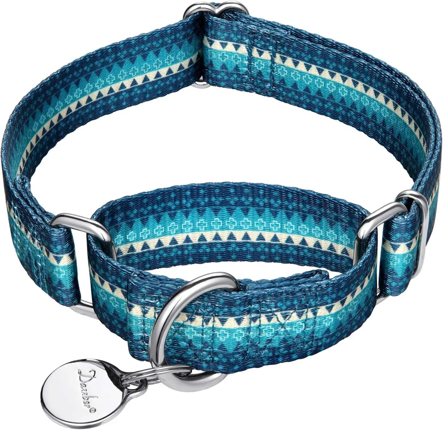 Dog Collar No Pull Heavy Duty Silky Geometric Pattern Medium Large Dogs M Turquoise, Customized