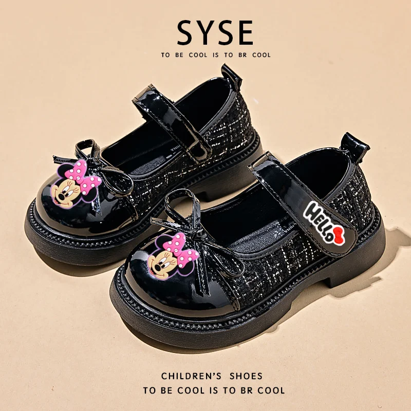 

Girl Leather Shoes 2026 Spring Summer New Soft Sole Fashion Mickey Minnie mouse Princess Sandals Simple Comfortable Casual Shoes