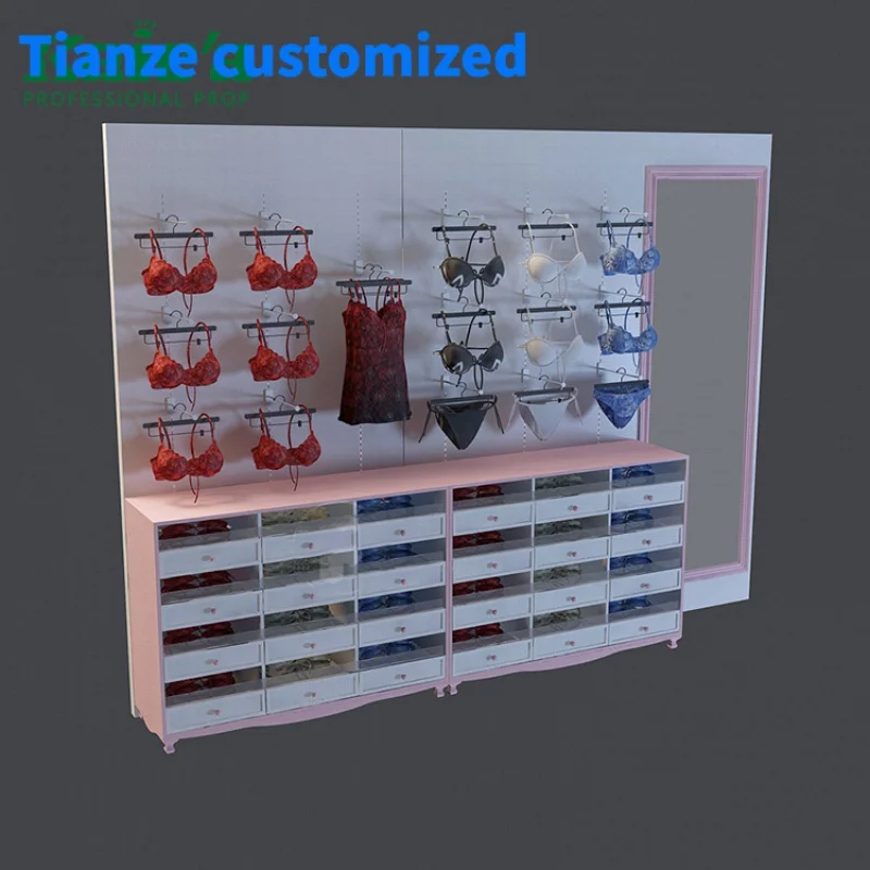 [Customized]Girl lingerie store wall mounted bikini display furniture underwear display cabinets with mirror