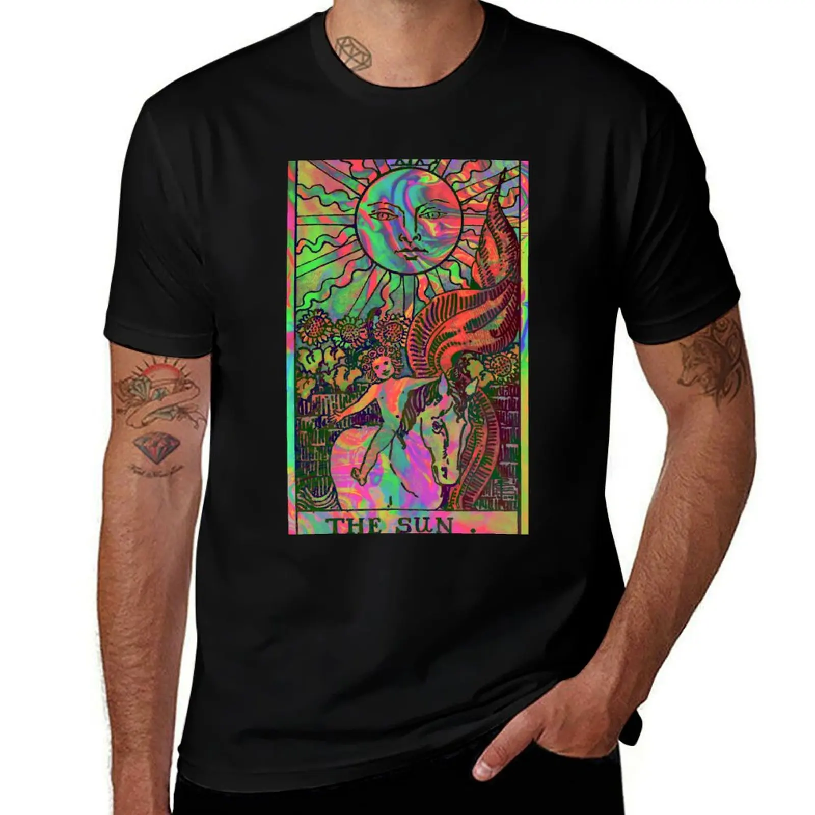 XIX. The Sun Tarot Card Psychedelic T-Shirt Moisture Wicking Athletic T-Shirt