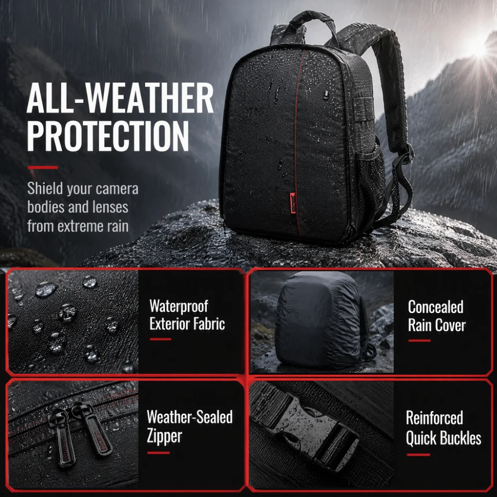 Durable Nylon Camera Backpacks Red Outdoor Grade DSLR Camera Backpack Waterproof Digital Camera Backpack Outdoor Travel