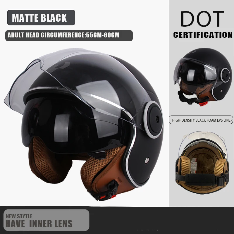 DOT-zertifizierter Vintage-Helm, offener Motorrad-Helm mit offenem Gesicht, Retro-3/4-Helm, Cruise Casco Casque Moto, Herren und Damen