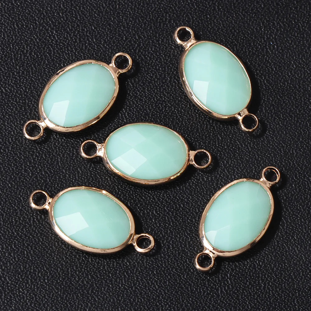 5PCS Natural Oval Shape Stone Pendants Chalcedony Gems Connector Charms Fit Jewelry Making Necklace Parts Wholesale 10*21mm