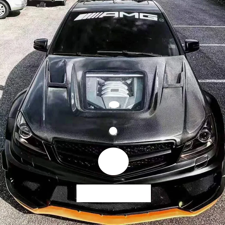 

New Design Transparent Style With Glass Engine Hoods Carbon Fiber Hood Bonnet For Real Mercedes BENZ W204 C63 2007-2014