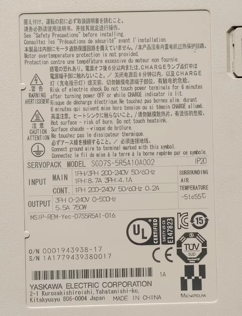 Genuine original SGD7S-5R5A10A002 Brand new Servo Drive，Fast shipping，SGD7S 5R5A10A002
