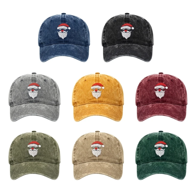 Holiday Baseball Cap with Santa Embroidery, Cotton Fabric, and Front Panel Detail for Holiday Outfits and Photo Use