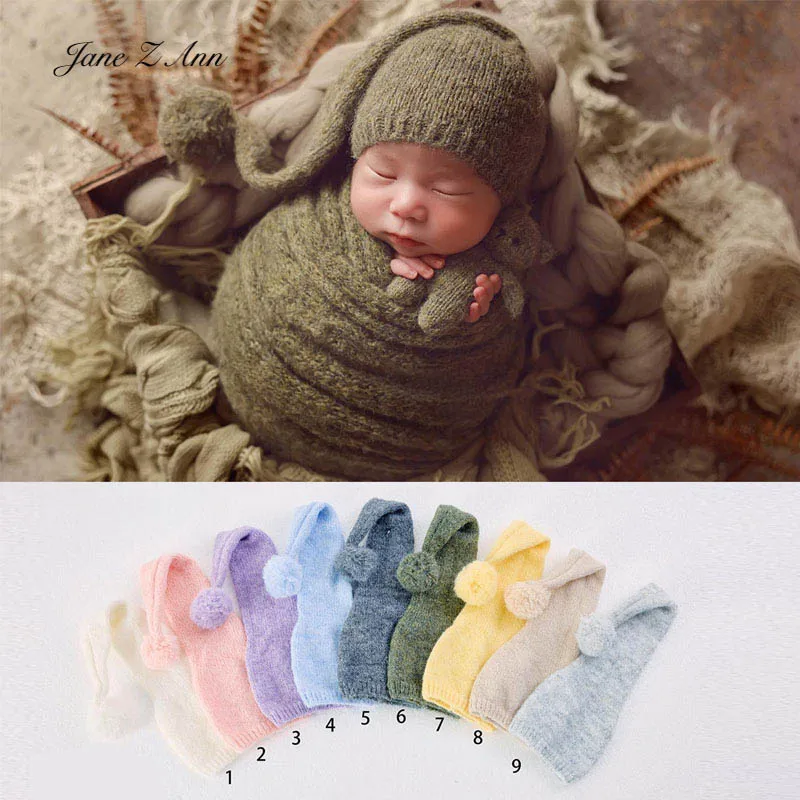 

Вязаная шапка с длинным хвостом для новорожденных и помпоном, реквизит для детской фотосессии, одинаковые наряды для фотосессии для близнецов