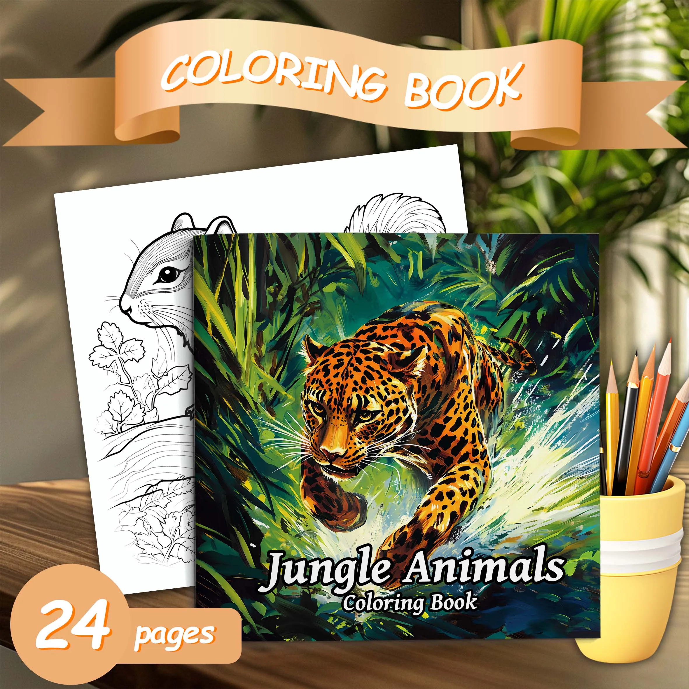 Jungle Animals Coloring Book Teenagers Colouring Book, 24 Different Patterns, Stress Relief, Birthday Gift Adults Picture Books image 2
