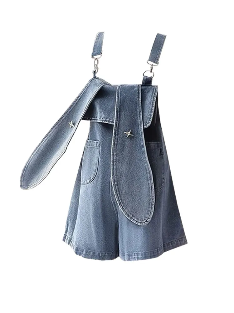 Women\'s Clothes Vintage Denim Short Jumpsuits Streetwear Shorts Jeans Y2k Overalls Korean High Waist Wide Leg Denim Pants Summer