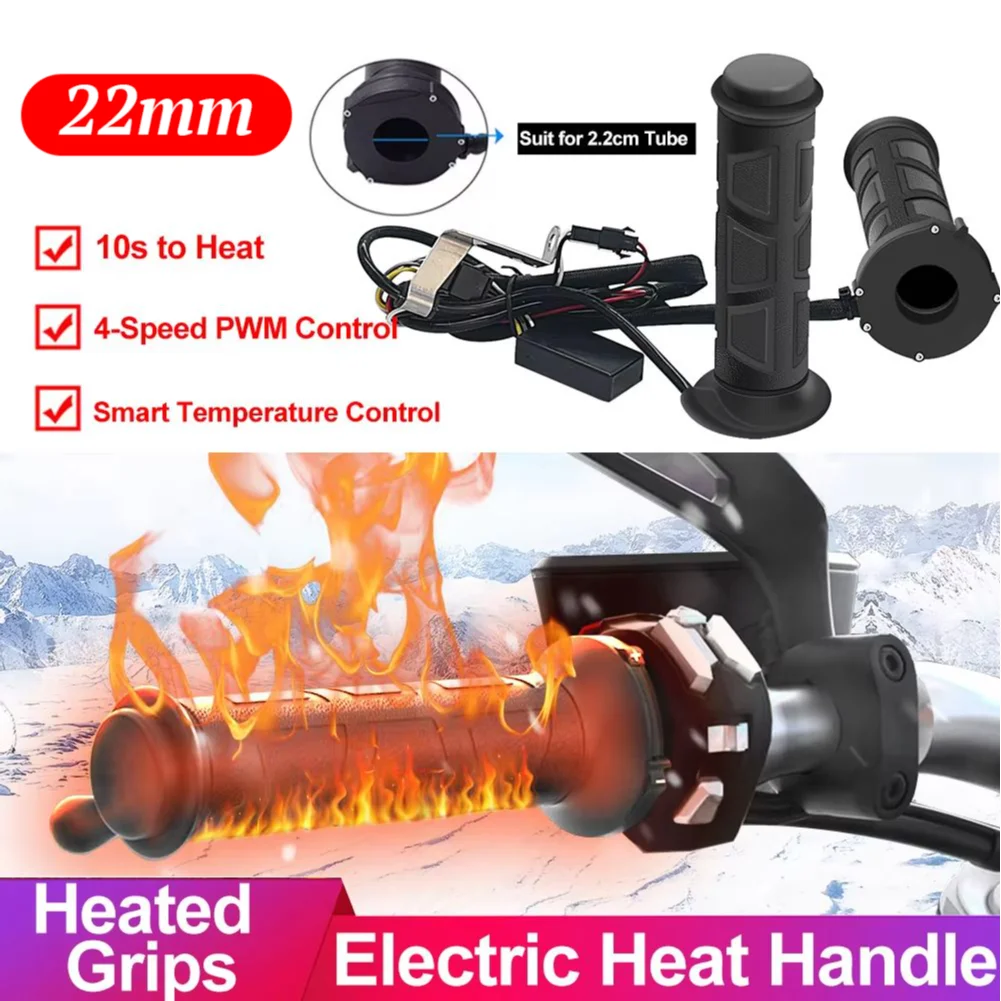 22mm Motorcycle Hand Heated Grips Winter Scooter Bar Hand Warmer Waterproof 3 Gear Electric Hot Heated Grip Motorcycle Parts