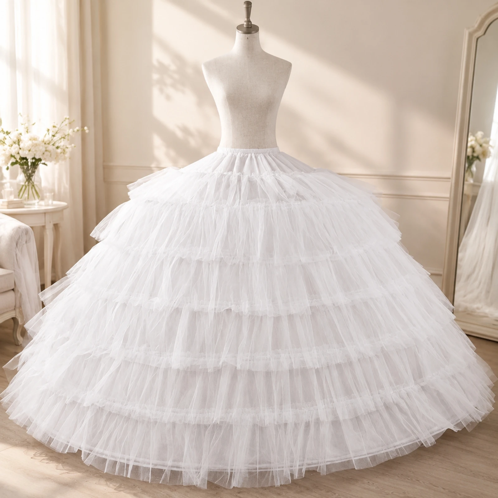 Bridal Hoop Skirt Voluminous Formalwear Skirt Support Crinoline Structured Undergarment Full Length for Brides