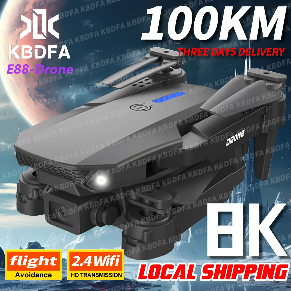 KBDFA E88 Pro WiFi FPV Drone, Câmera Wide Angle HD 4K, Altura Hold RC, Quadcopter Dobrável, Helicóptero Brinquedos Presente, Novo, 2024