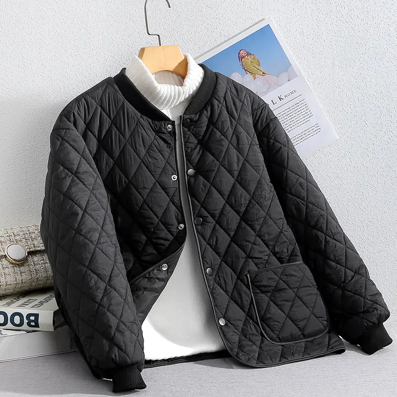 Tops 2024 Autumn and Winter Padded Jacket Women Loose Diamond Plaid Ladies Short Cotton Coat Lightweight Hot Sale