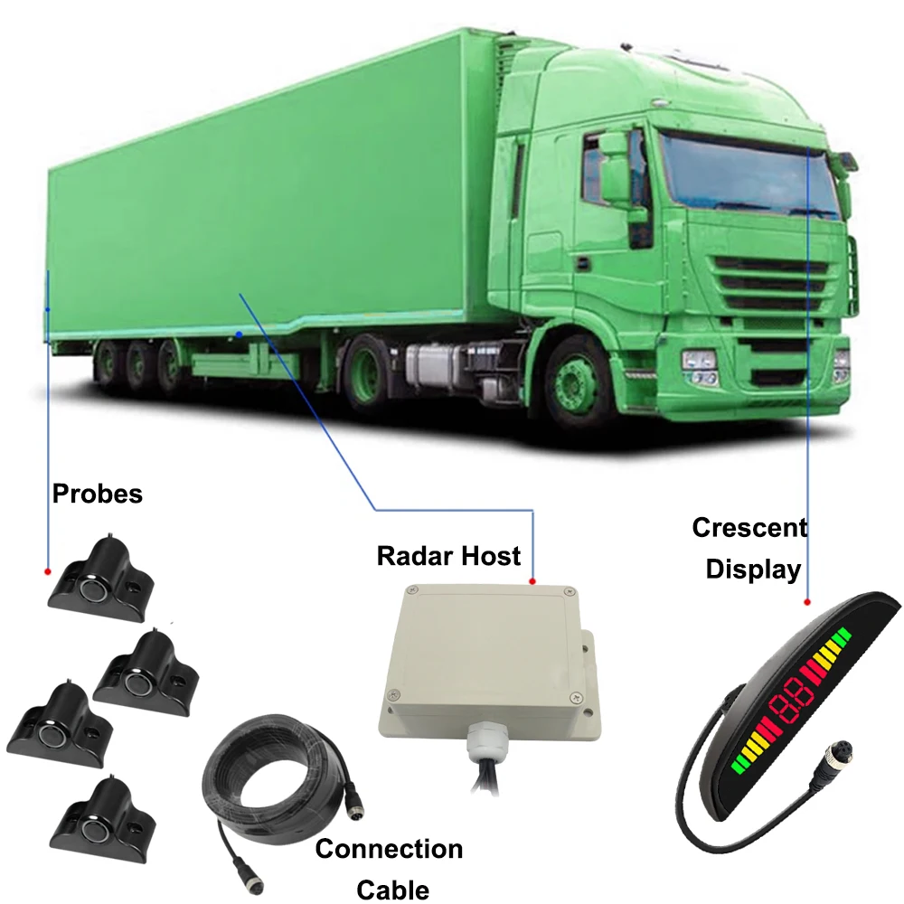 Reversing Radar Audible Alert Indication System LED Truck Reversing Sensor System Parking Sensor with Crescent Display 12-24V