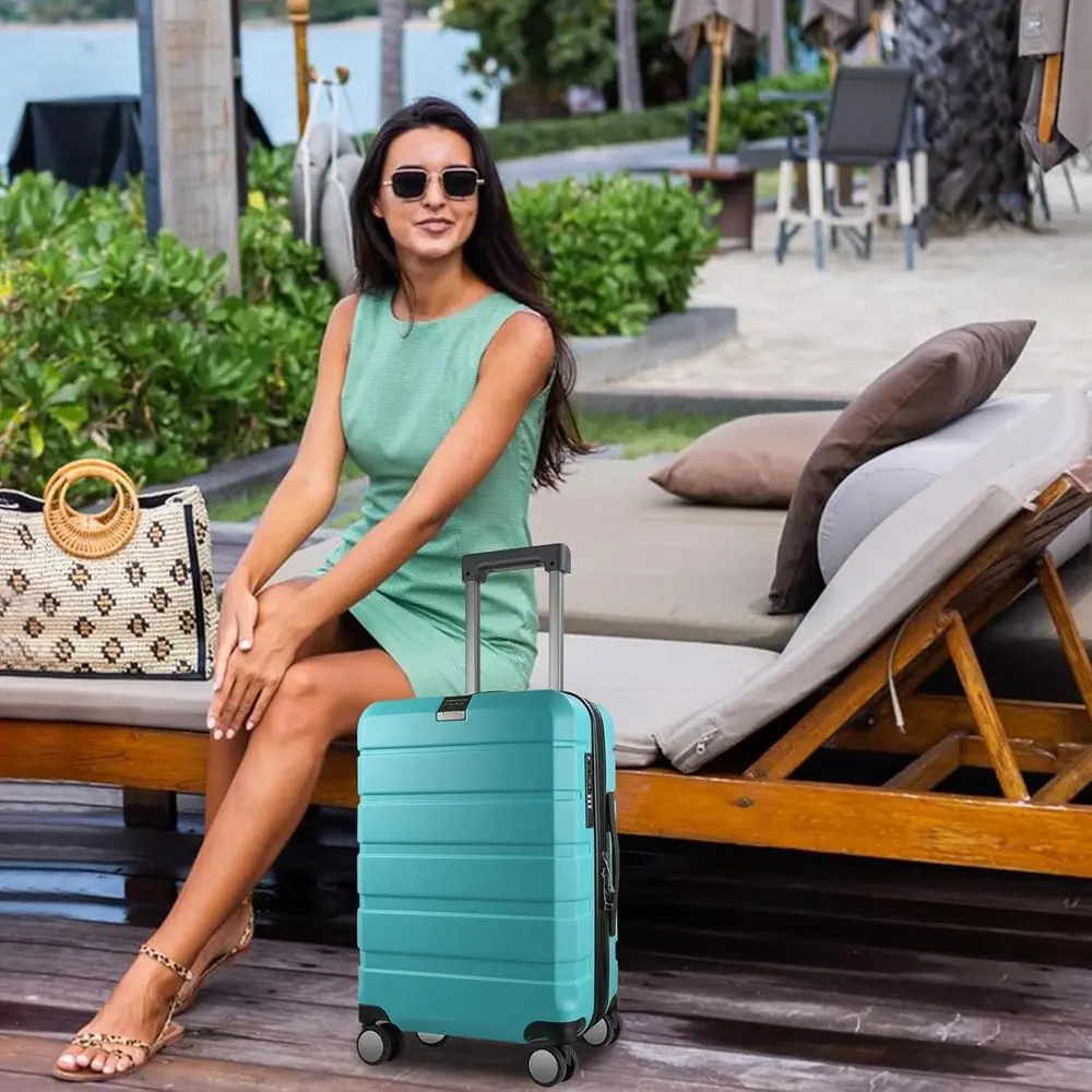 Expandable 20-Inch Hardside Spinner Luggage with USB Port and TSA Lock, Lake Blue