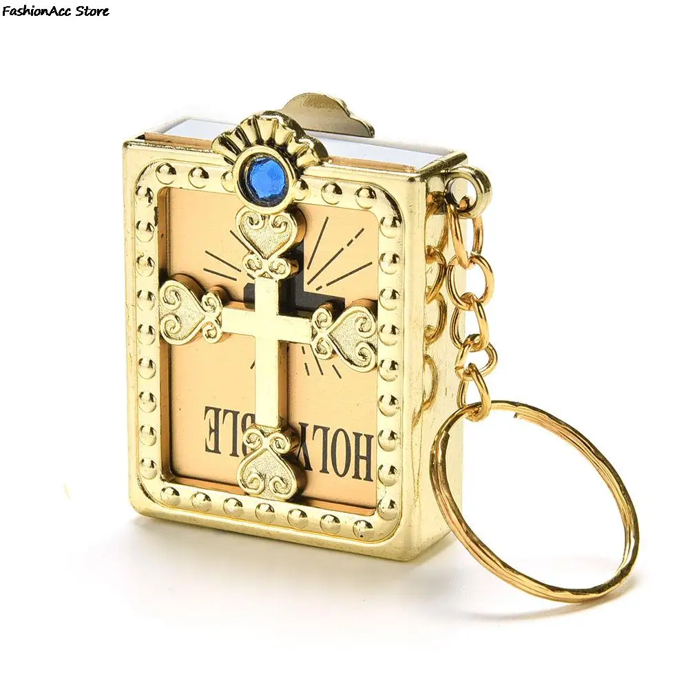 1Pc Mini Holy Bible Keychain English Religious Miniature Paper Spiritual Christian Jesus Cover Keyring Gift