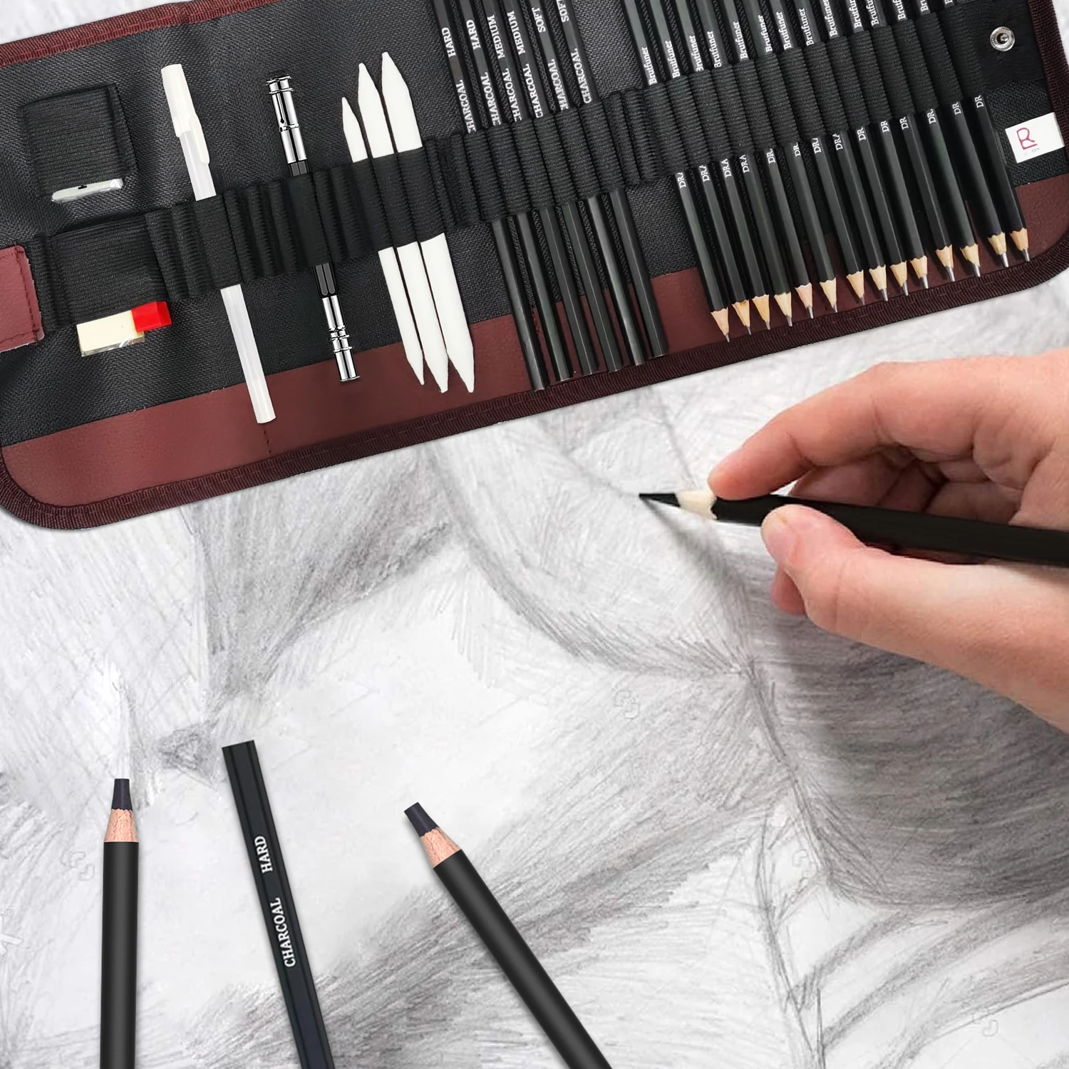 مجموعة رسم 29-70 قطعة - لوازم فنية، للفنانين البالغين مع كراسة رسم ثلاثية الألوان، جرافيت، باستيل، أقلام فحمية #6