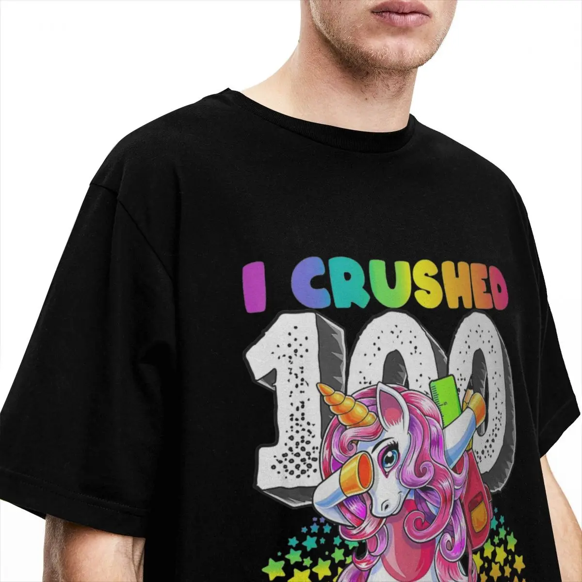 I Crushed 100 Days Of School Dabbing Unicorn T-Shirt for Men Women Cotton Awesome Crewneck Humor Tee Shirt Short Sleeve Clothing