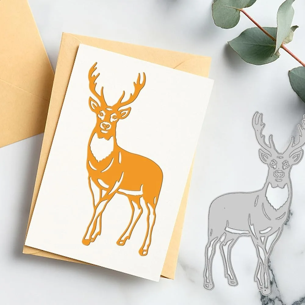 2Pcs Realistic Forest Deer Cutting Dies Metal Deer Head Die Cuts Embossing Stencils Template for Paper Card Making Decoration