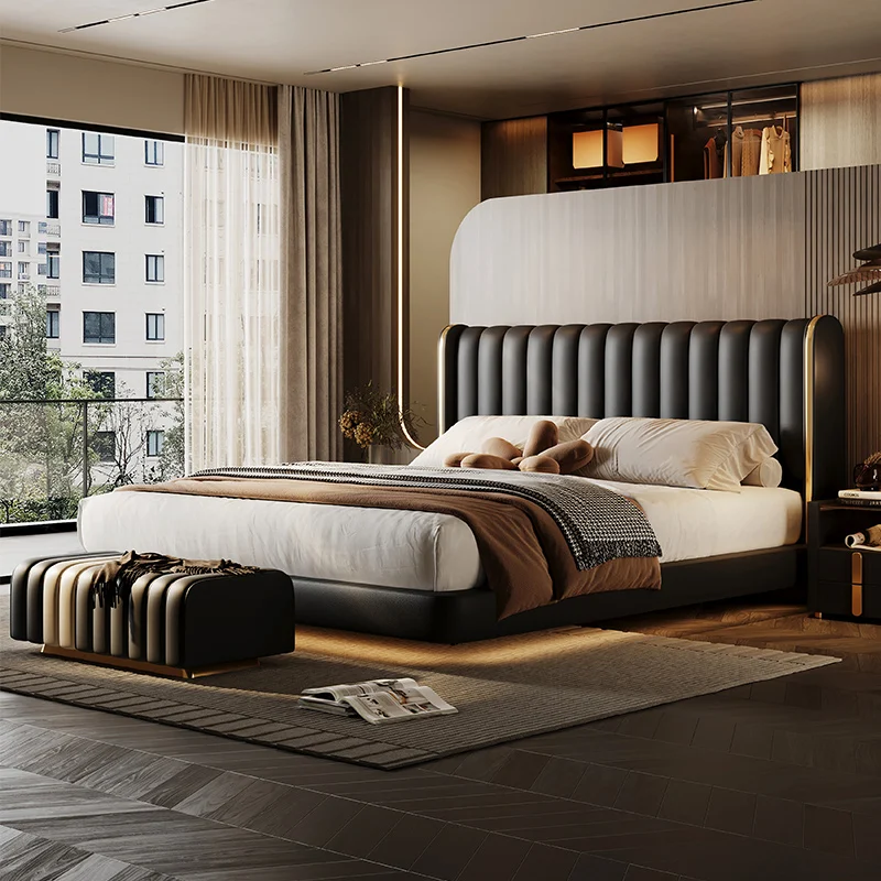 Suspended bed, leather, light luxury master bedroom, marriage bed, modern simple double bed, 2023 new piano key soft bed