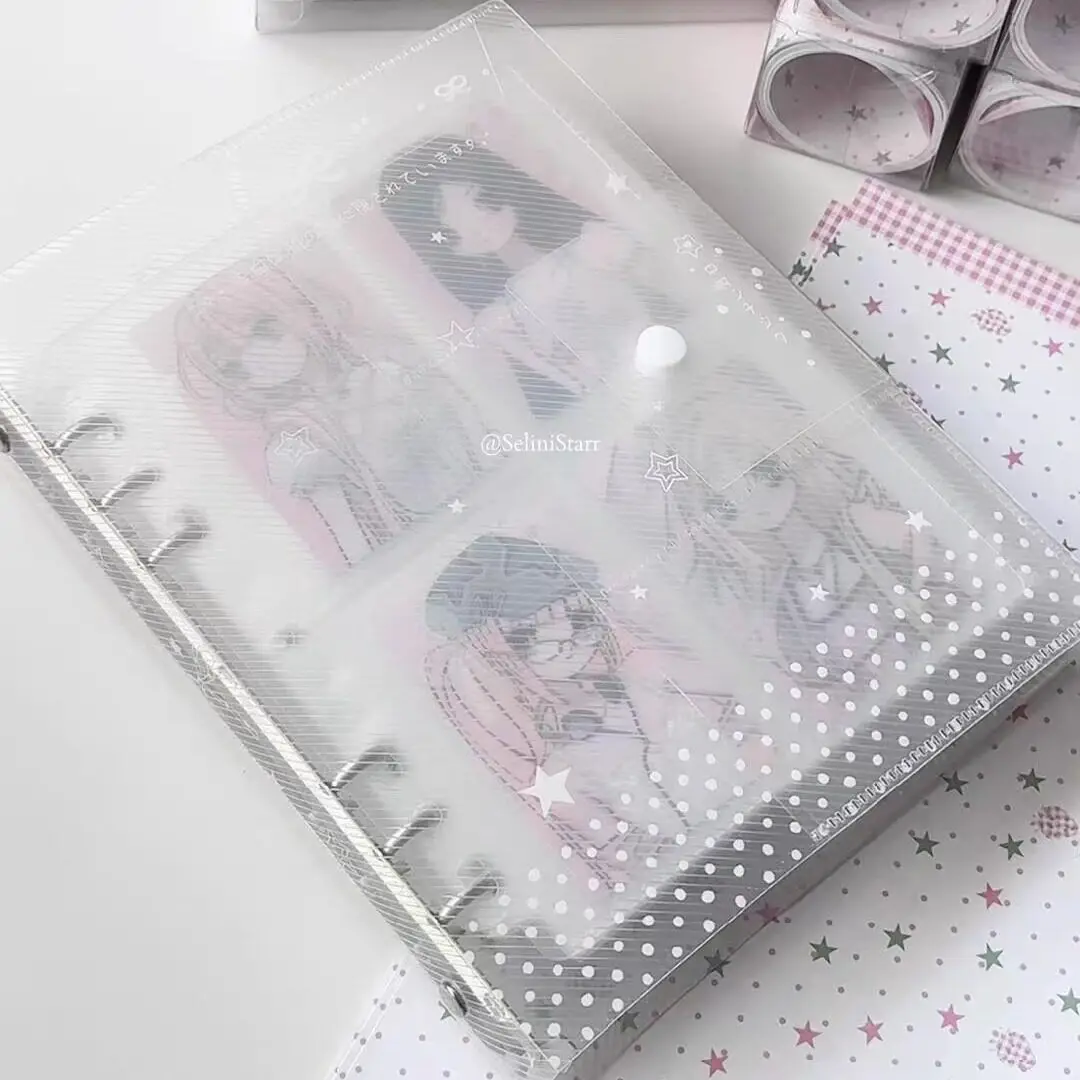 A5 Star Twill PVC 4-Pocket Photo Album, Loose-Leaf Binder for K-Pop Photocards, 3-Inch Collectibles & Instax Mini Photos
